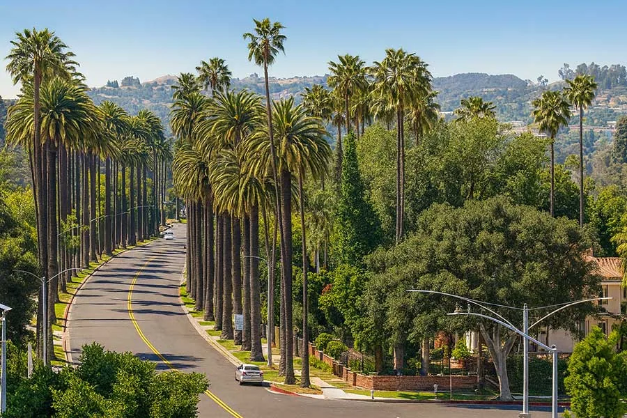 Aerial view of Westlake Village CA with Westlake Lake and surrounding neighborhoods, home to your trusted plumber in Westlake Village