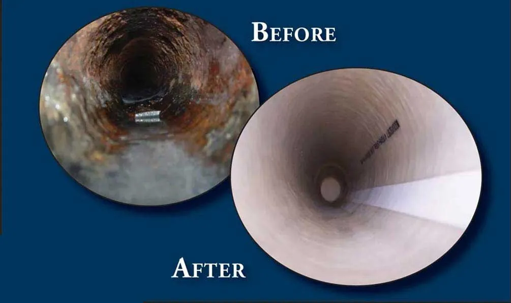 Before and after CIPP liner installation by Smart Choice Plumbing & Drains inside an existing sewer pipe in Santa Barbara, CA